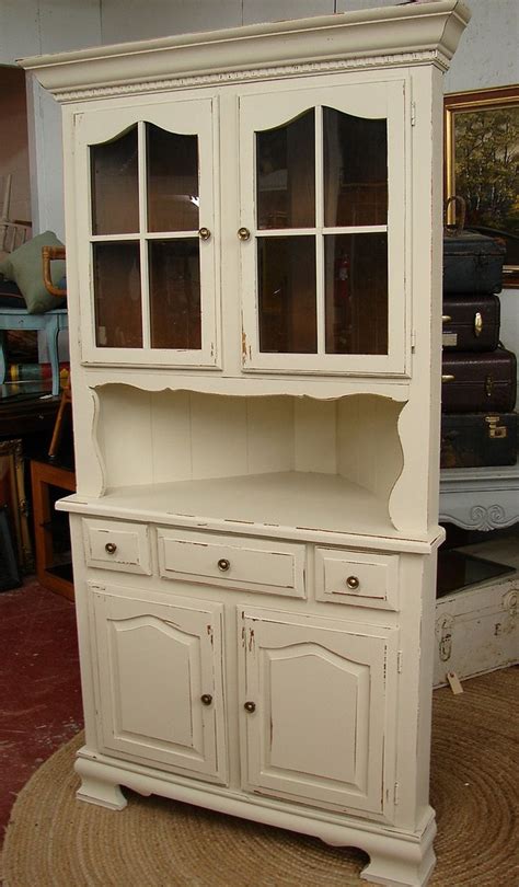 Reclaimed Vintage White Shabby Chic Cottage Painted Corner Hutch China