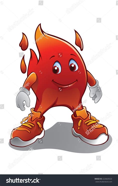 A Flame or fire cartoon character isolated on white background. Happy ...