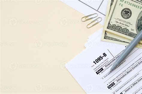 Irs Form 1095 B Health Coverage Tax Blank Lies With Pen And Many