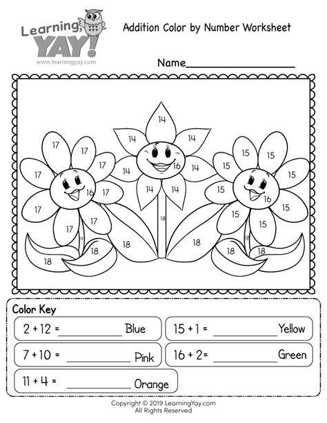 Addition Color By Number Worksheet Addition Coloring Worksheet