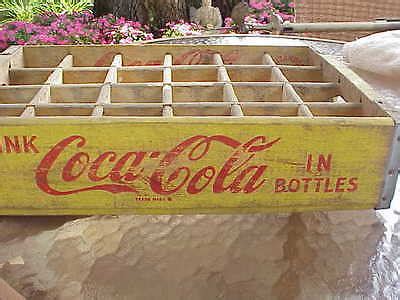 Vintage Yellow Coca Cola Wooden Bottle Case Dated Antique