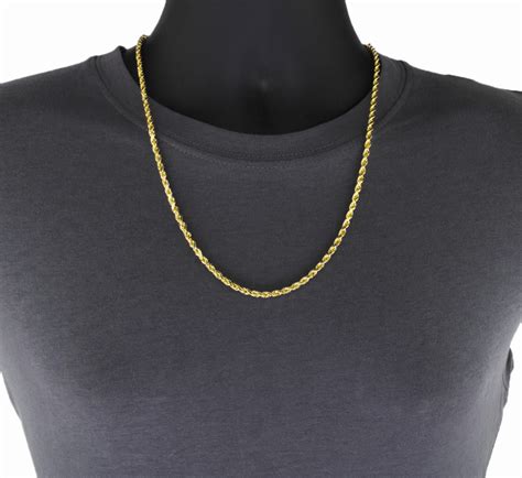 Real 14K Yellow Gold 5mm Wide Diamond Cut Rope Chain Necklace Men