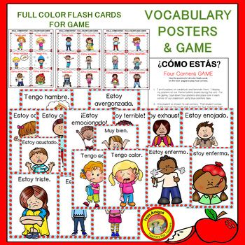 Cómo estás SPANISH FEELINGS EMOTIONS worksheets posters flash cards