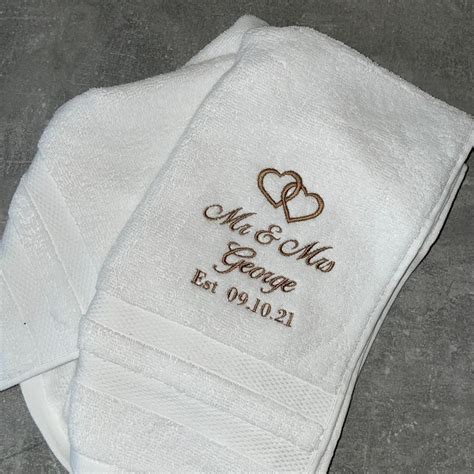 Personalised Embroidered Wedding Towels Anniversary Bride Groom Mr And