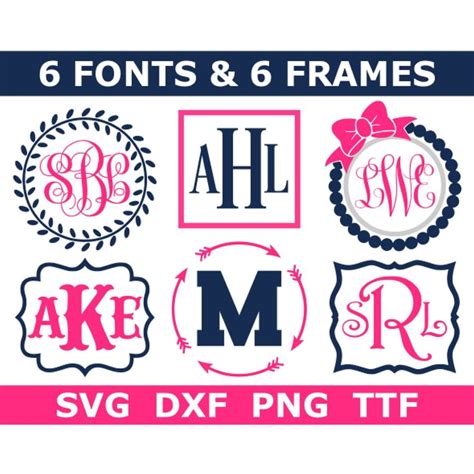 Monogram Bundle Svg Ttf 6 Monogram Font Alphabets 6 Frames School