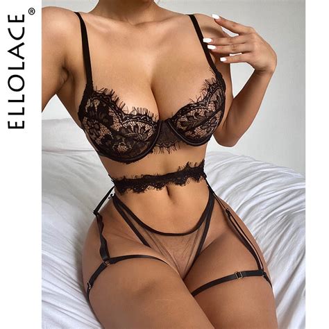 Ellolace Sensual Lingerie Sexy Piece Black Lace Transparent Erotic