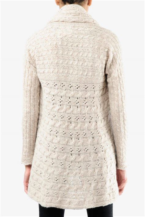 Ivory Autumn Cashmere Cardigan Draped Shawl Ivory Pointelle Knit