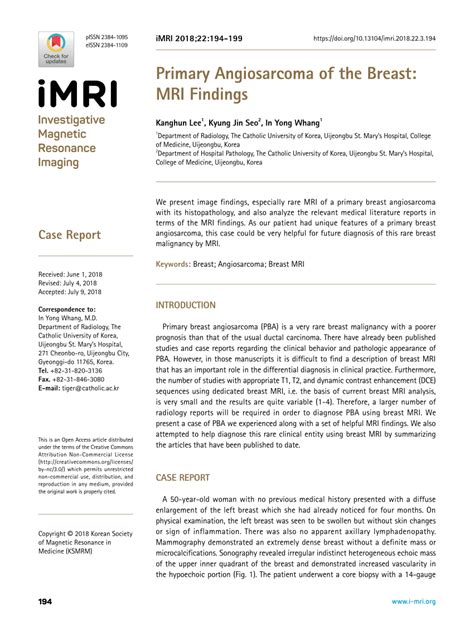 PDF Primary Angiosarcoma Of The Breast MRI Findings