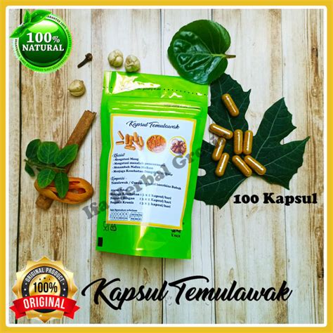 Kapsul Temulawak 100 Pcs Original Minuman Jamu Herbal Untuk Lambung