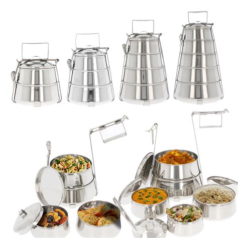 Indian Tiffin Lunch Box Stainless Steel Stackable 2345 Layer Tier