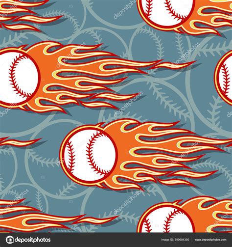 Baseball Softball Ball Seamless Pattern Hotrod Flame Printable Vector