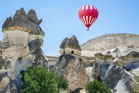 Fairy Chimneys In Cappadocia And Hot Air Balloon Stock Image Image Of Anatolia Museum