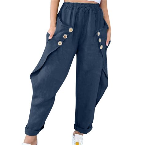 Dr Eam Fashion Womens Trousers Loose Solid Cotton Big Pockets Casual