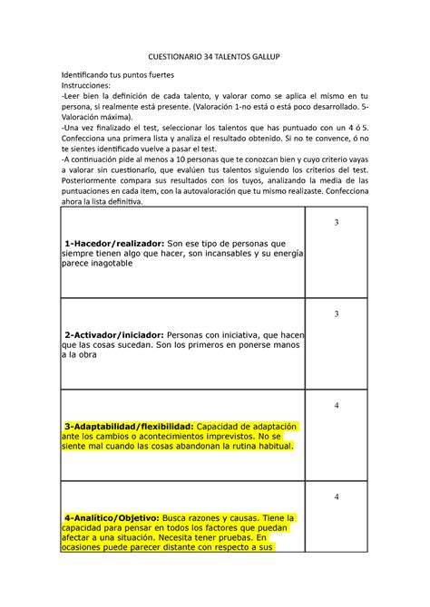 Cuestionario 34 Talentos Gallup CUESTIONARIO 34 TALENTOS GALLUP