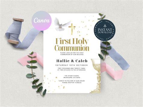 Editable Holy Communion Invitation Card Template for Girl or Boy, White ...