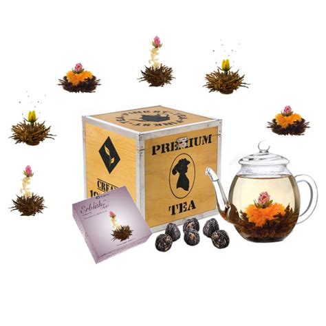 Creano Fleurs de thé Mix Set cadeau Thé épanoui avec théière en verre