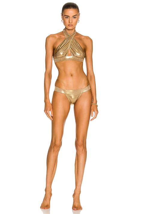 Norma Kamali Banded Bikini Bottom In Gold Fwrd