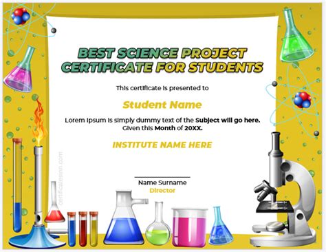 Best Science Project Certificates For Student Edit And Print