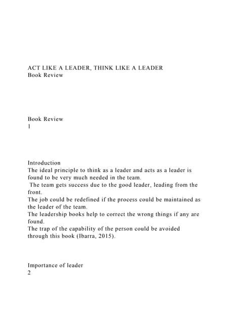 Act Like A Leader Think Like A Leaderbook Review Docx