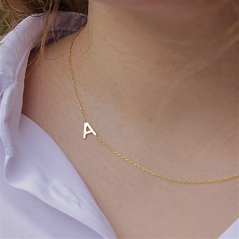 14k Solid Gold Sideways Initial Necklace Personalised Etsy UK