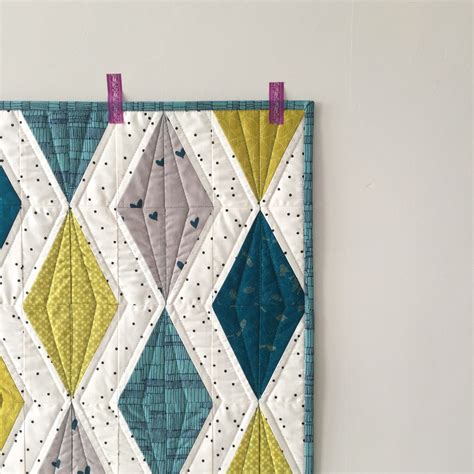 Salty Oat Modern Handmade Quilts Teal And Chartreuse Diamond Mini Quilt