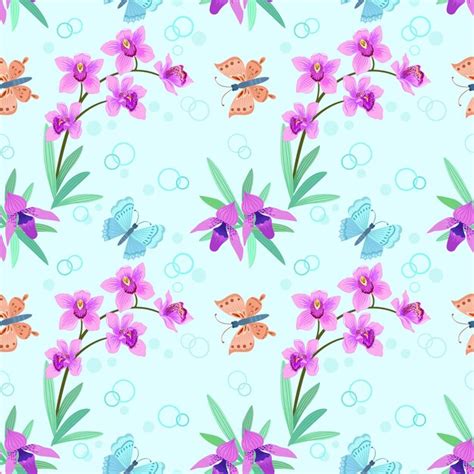 Premium Vector Tropical Butterflies And Pink Orchids Seamless Pattern