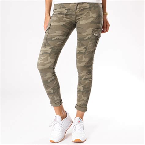 Girls Outfit Pantalon Cargo Femme H263 Vert Kaki Camouflage