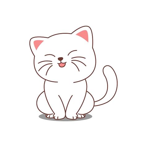 Premium Vector Cute White Cat Sitting And Smiling Cartoon