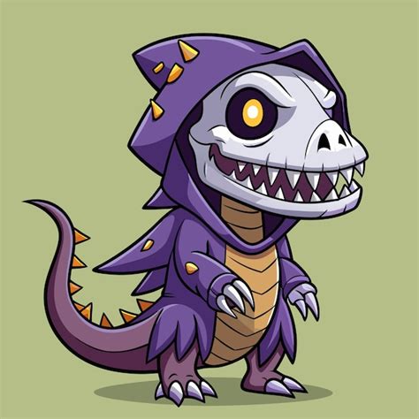 Cute Grim Reaper Dino Design Cartoon Vector Illustration Premium Ai