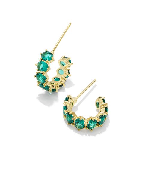 Cailin Gold Huggie Earrings In Green Crystal Kendra Scott