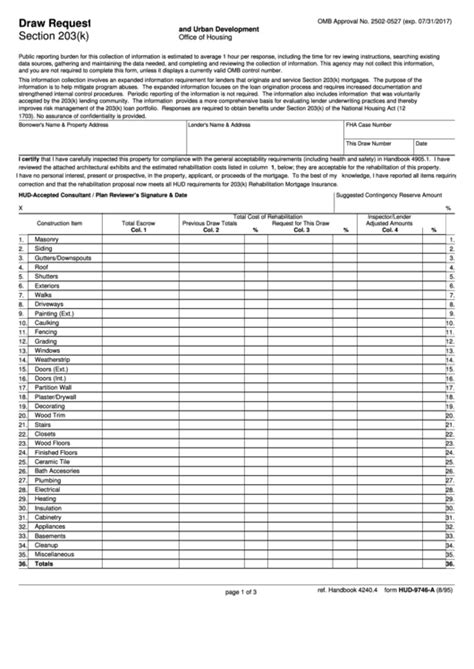 Fillable Form Hud 9746 A Draw Request U S Department Of Housing