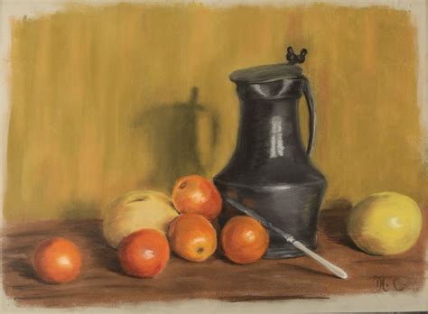 Marthe Cresci Nature morte aux pommes et au pichet en étain MutualArt