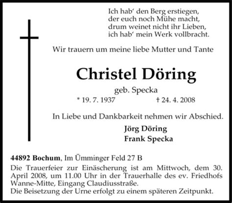 Traueranzeigen Von Christel D Ring Trauer In Nrw De