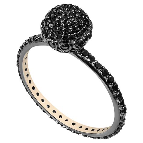 Flexible 18ct Black Gold Ring With Black White Diamonds And Akoya