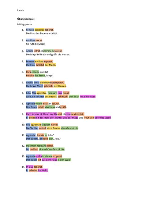 Latein 4 10 Mitschrift Latein Übungsbeispiel Mittagspause 1