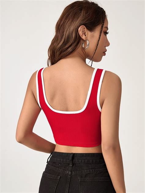 SHEIN Coolane Top tank crop con diseño de parche de letra unido en