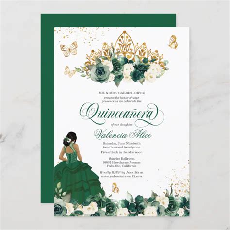 Green Watercolor Flowers Butterfly Quinceanera Invitation Zazzle