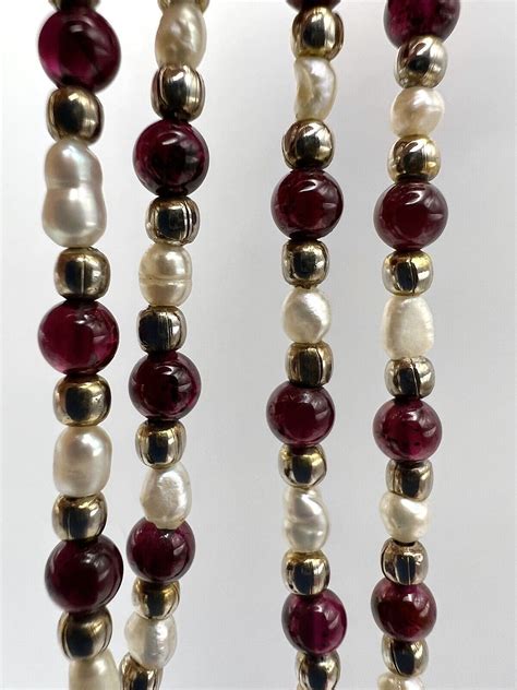 Antique Freshwater Seed Rice Pearl And Garnet Bead Neck Gem