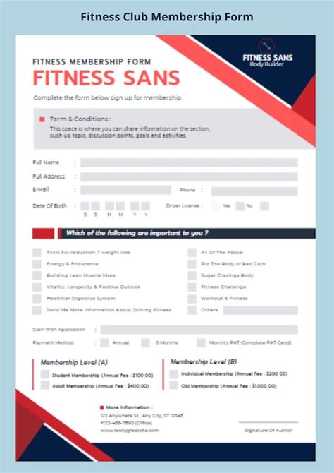 Fitness Club Registration Form Printable Gym Registration Etsy