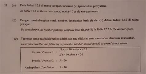 Solved 11 α Pada Jadual 12 1 di ruang jawapan tandakan pada