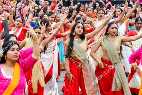 Dancers Colourful Saris Costumes Perform Traditional Editorial Stock