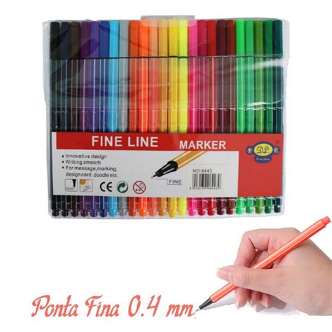 Kit 24 Canetas Fine Line Coloridas Ponta Fina 0 4 Mm Fineliner Shopee