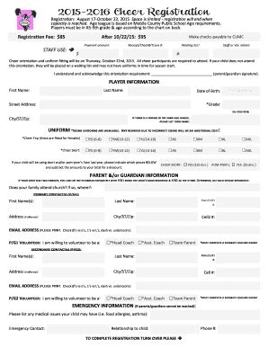 Fillable Online Cheer Registration Formpub Fax Email Print Pdffiller