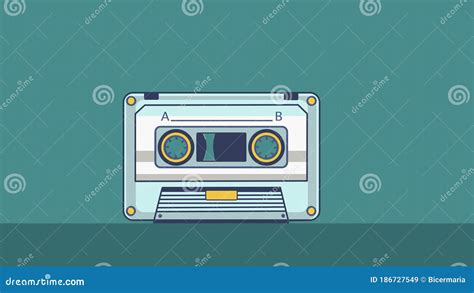 Audio Cassette Tape Playing Animation Over Green Background With Copyspace Stock Illustration