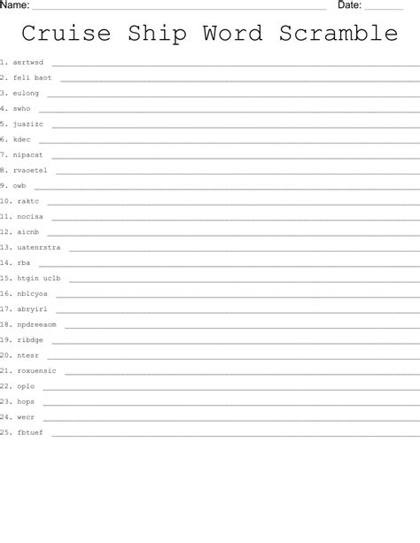 Cruise Ship Word Scramble Wordmint
