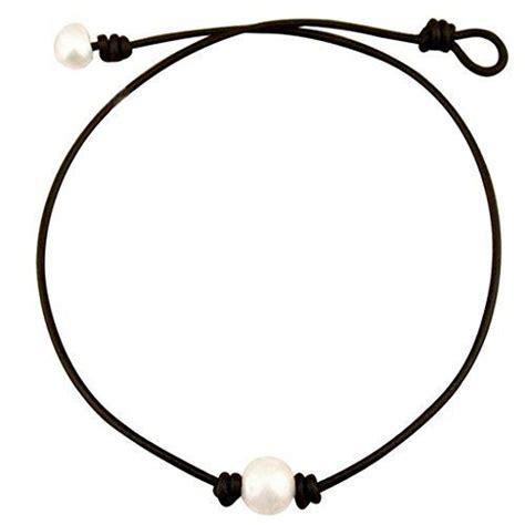 Aobei Pearl Handmade Single Cultured Freshwater Pearl Choker Necklace For Women Genuine Leather