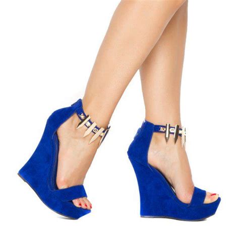 Royal Blue Wedge Sandals With Gold Embelishment Comfortable Shoes Image