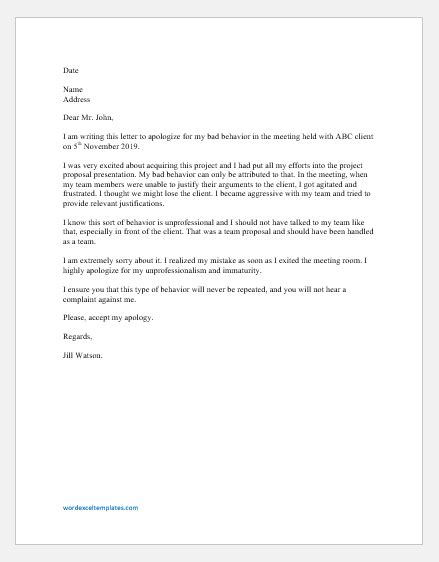 Apology Letter To Boss For Bad Behavior Word And Excel Templates