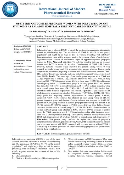 Pdf Obstetric Outcome In Pregnant Women With Polycystic Ovary