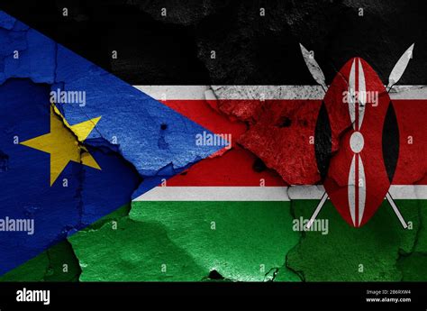 Flags Of South Sudan And Kenya Painted On Cracked Wall Stock Photo Alamy